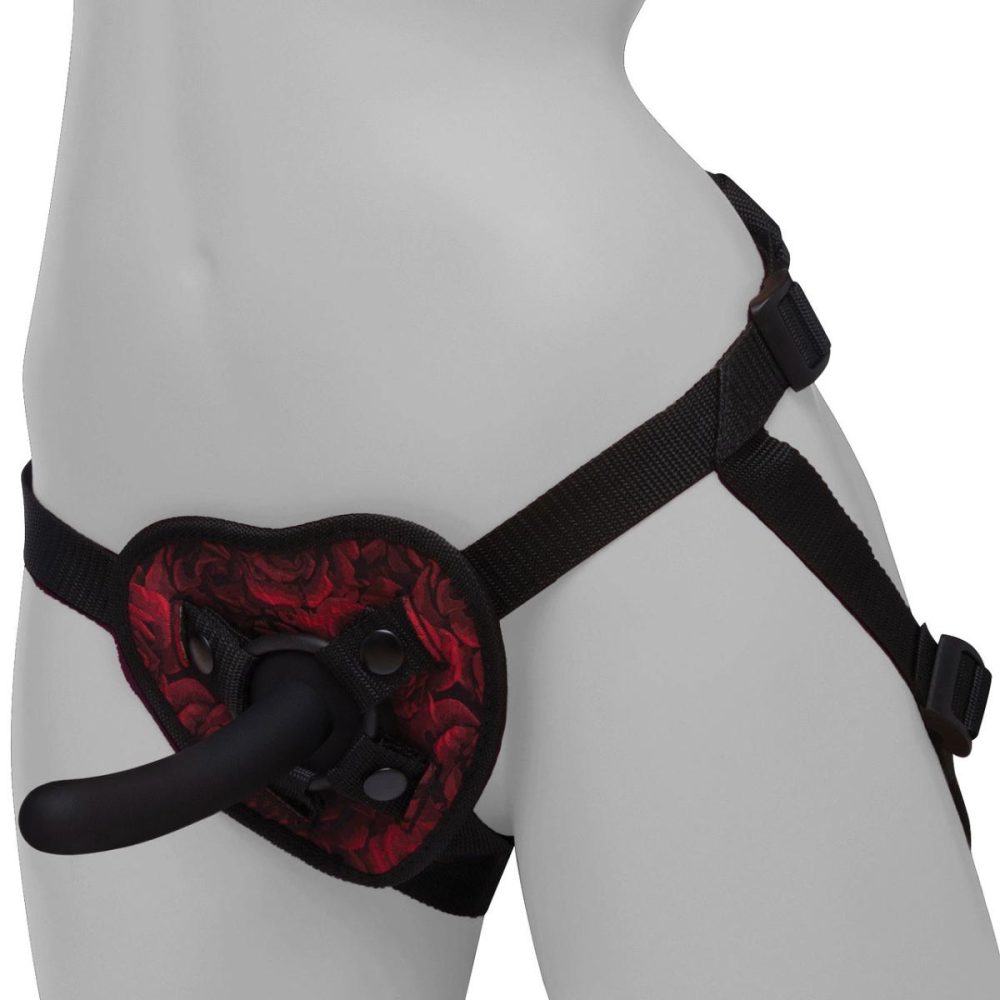 Strap-On Harness Kits | Rosegasm Heart Shape Strap-On Harness With 5" Curved Silicone Dildo & Blindfold