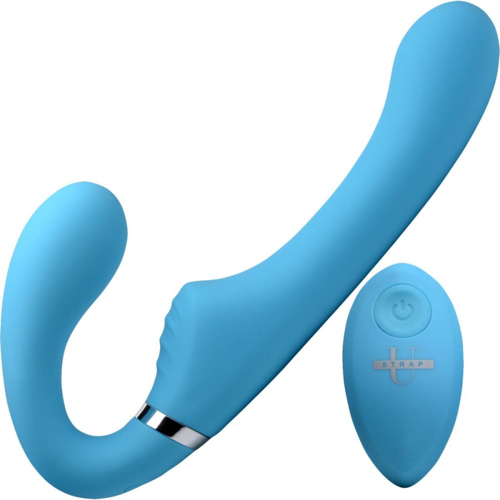 Strapless Strap-On Dildos | 10x Mighty Rider Vibrating Silicone Strapless Strap-On With Remote Control – Blue