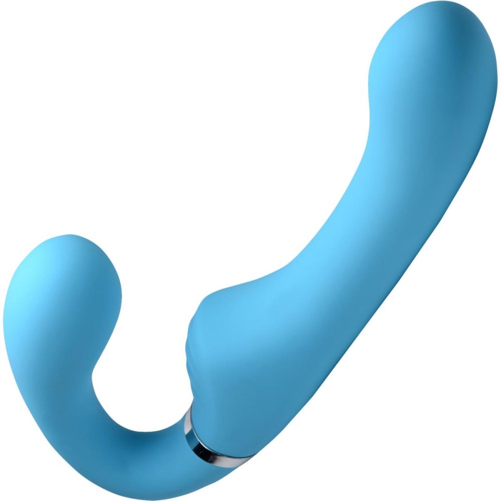 Strapless Strap-On Dildos | 10x Mighty Rider Vibrating Silicone Strapless Strap-On With Remote Control – Blue