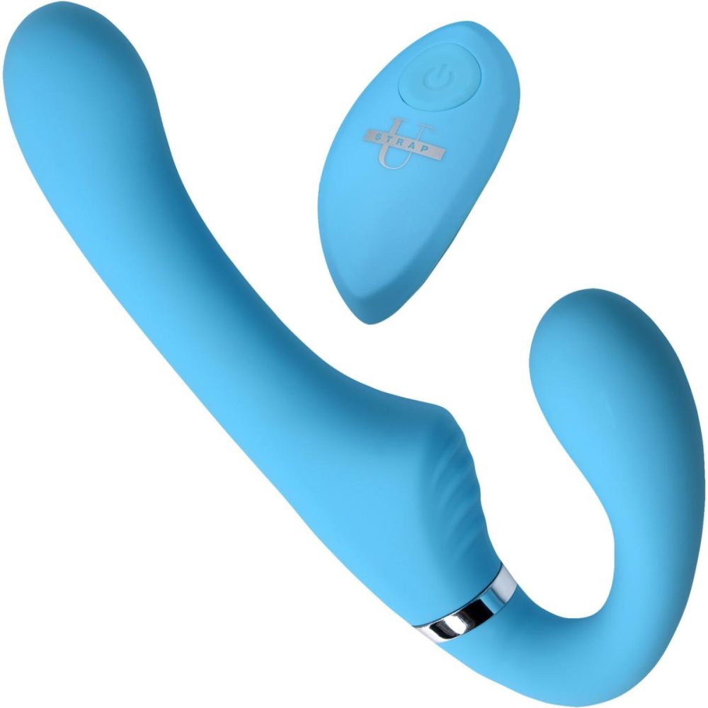 Strapless Strap-On Dildos | 10x Mighty Rider Vibrating Silicone Strapless Strap-On With Remote Control – Blue