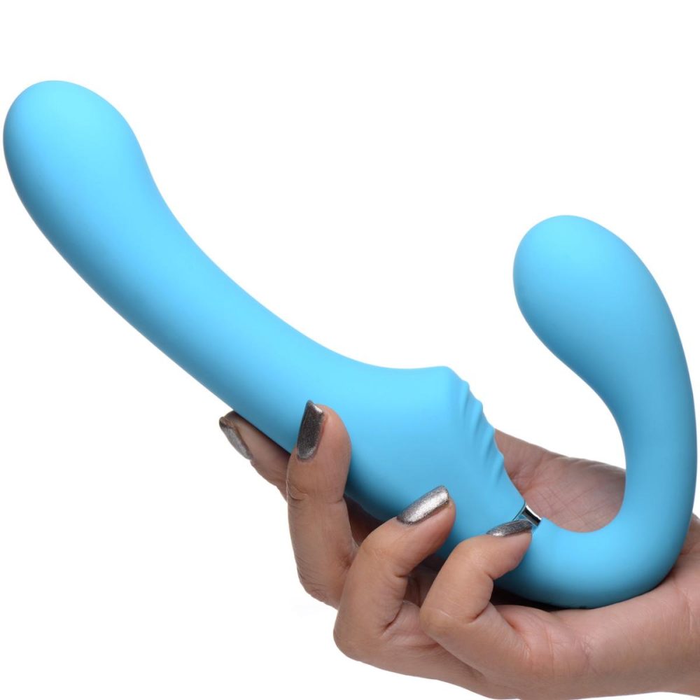 Strapless Strap-On Dildos | 10x Mighty Rider Vibrating Silicone Strapless Strap-On With Remote Control – Blue