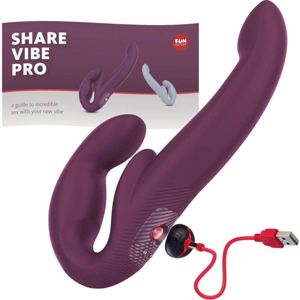 Strapless Strap-On Dildos | SHARE VIBE PRO Vibrating Silicone Double Dildo – Burgundy