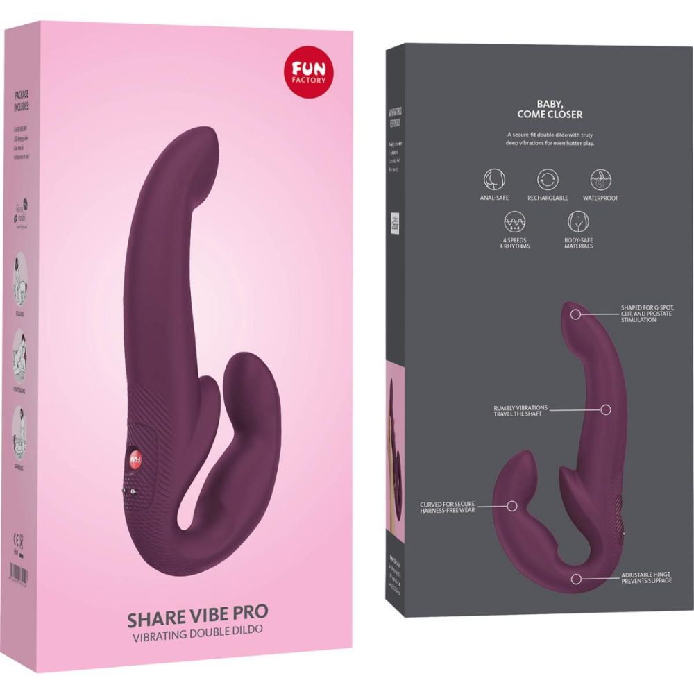 Strapless Strap-On Dildos | SHARE VIBE PRO Vibrating Silicone Double Dildo – Burgundy