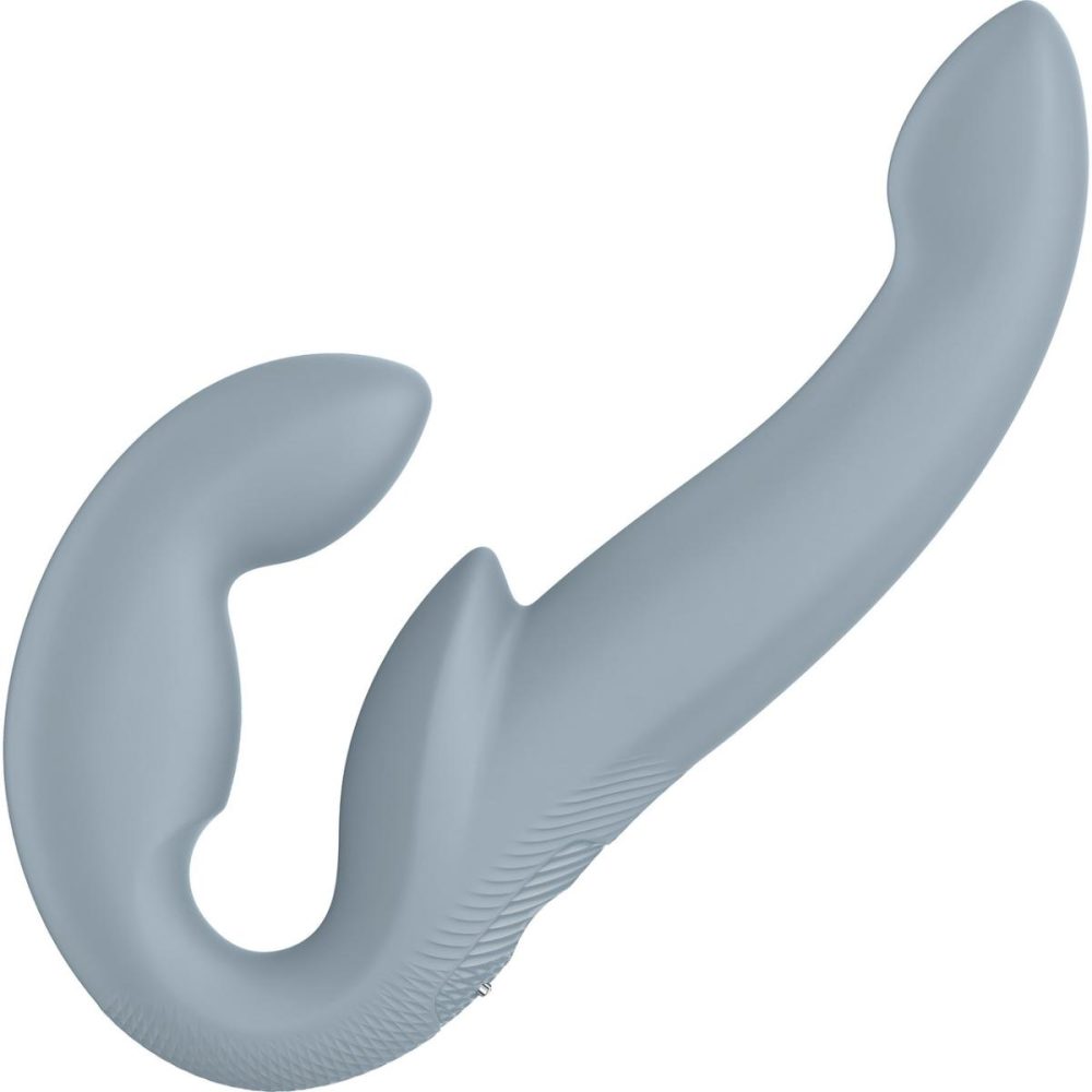 Strapless Strap-On Dildos | SHARE VIBE PRO Vibrating Silicone Double Dildo – Cool Grey