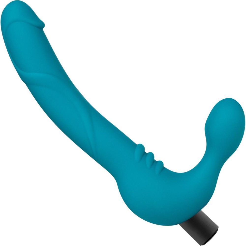 Strapless Strap-On Dildos | Temptasia Luna Strapless Strap-On Vibrating Silicone Dildo – Teal