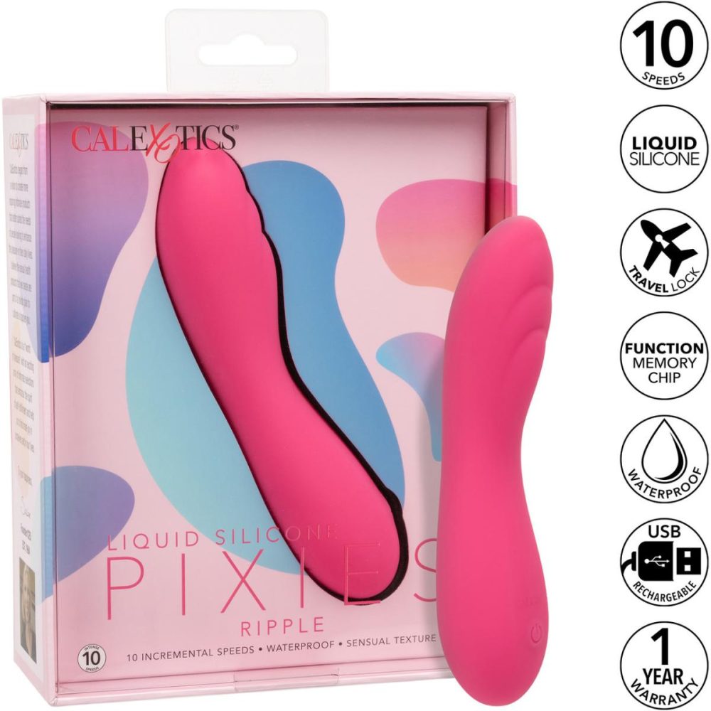 Traditional Vibrators | Liquid Silicone Pixies Ripple Rechargeable Waterproof Vibrator – Pink