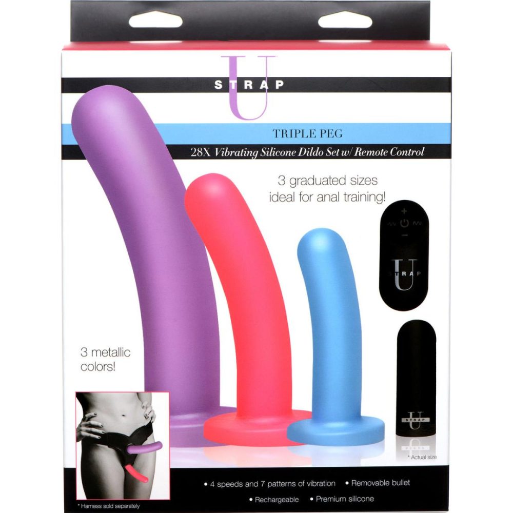 Traditional Vibrators | Triple Peg 28X Vibrating Rechargeable 5 Piece Silicone Dildo Set With Remote