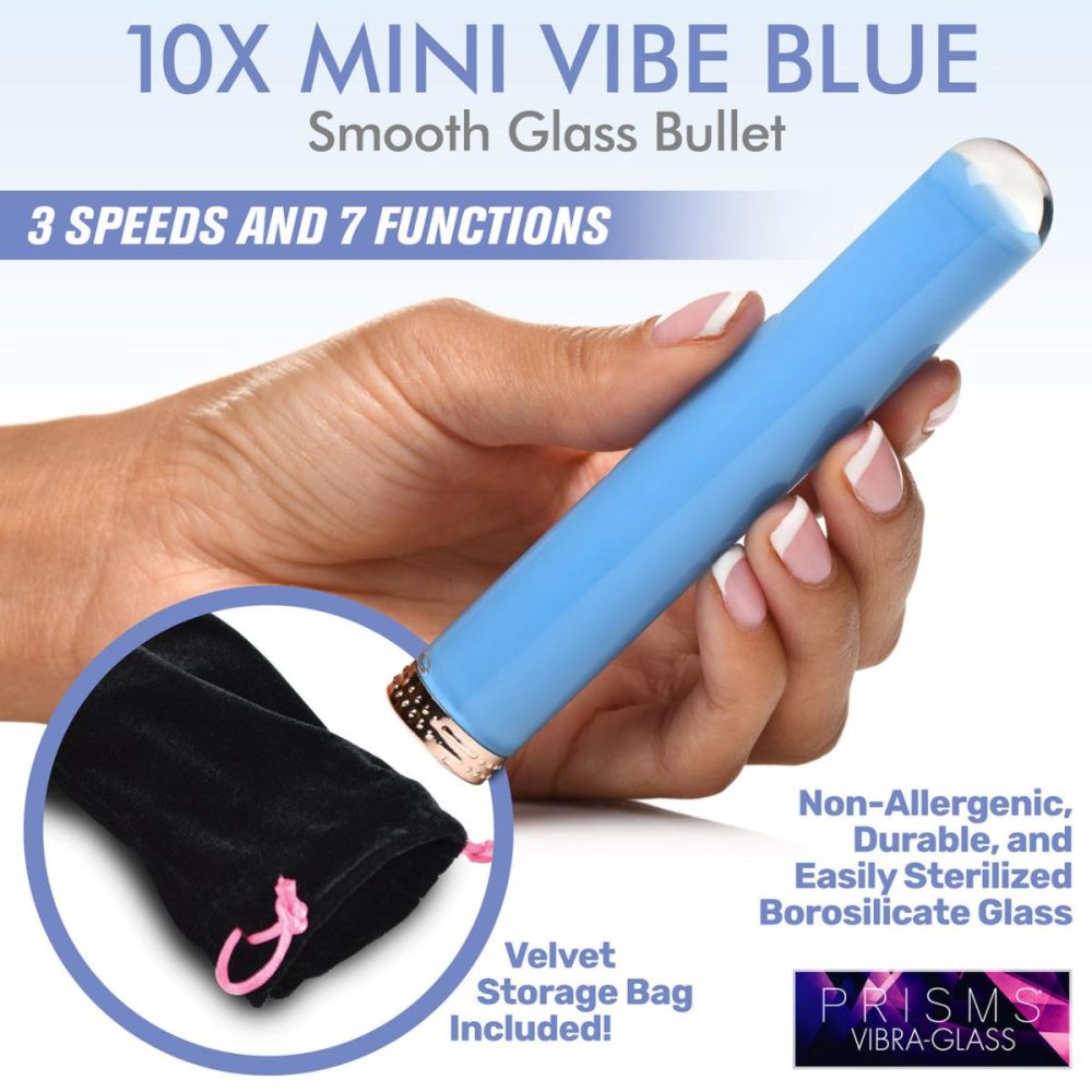 Traditional Vibrators | Vibra-Glass 10X Rechargeable Mini Glass Vibrator – Blue