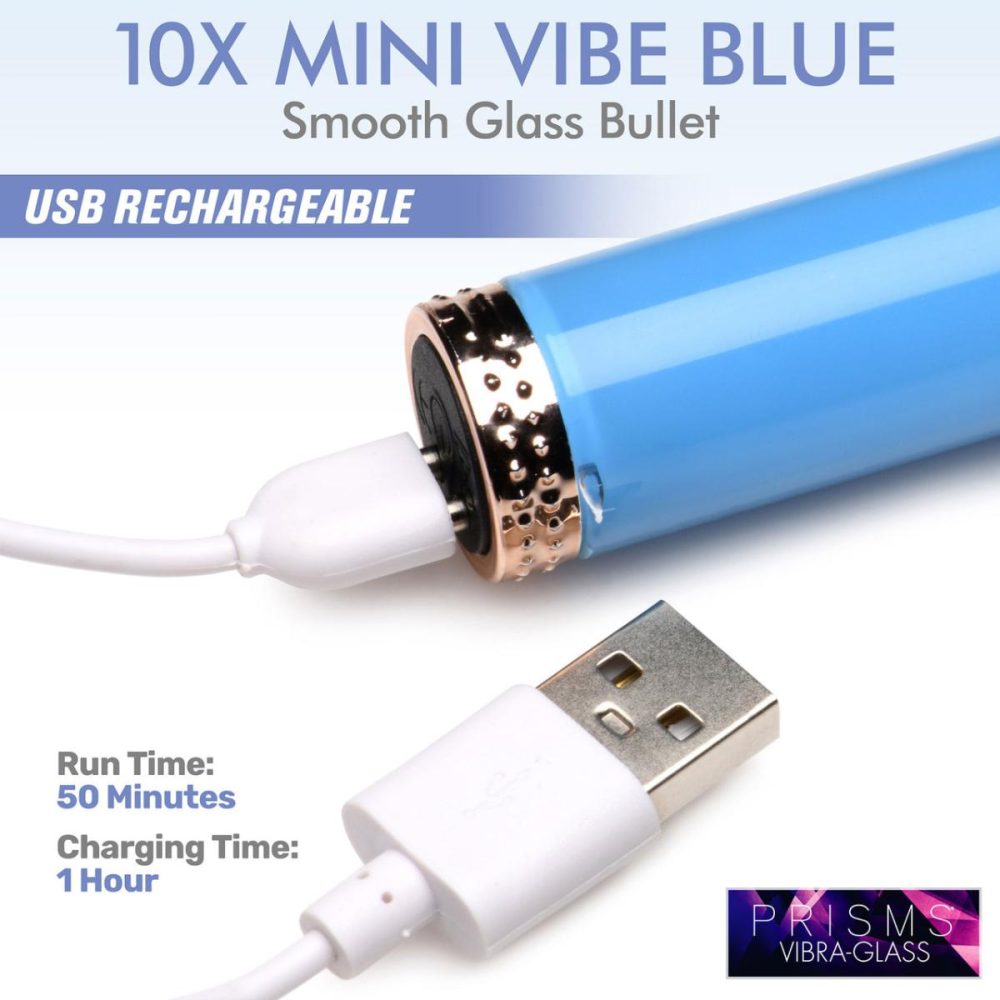 Traditional Vibrators | Vibra-Glass 10X Rechargeable Mini Glass Vibrator – Blue