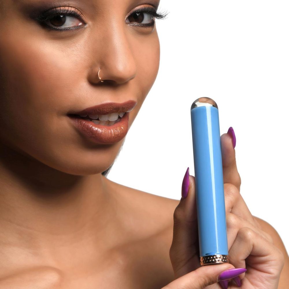 Traditional Vibrators | Vibra-Glass 10X Rechargeable Mini Glass Vibrator – Blue