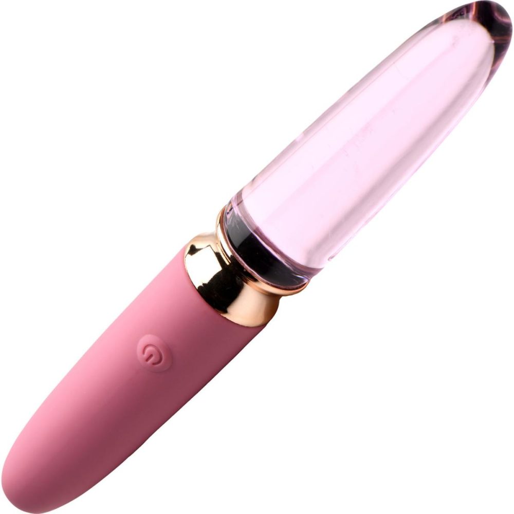 Traditional Vibrators | Vibra-Glass 10X Rosè Rechargeable Silicone & Glass Dual Ended Vibrator – Pink