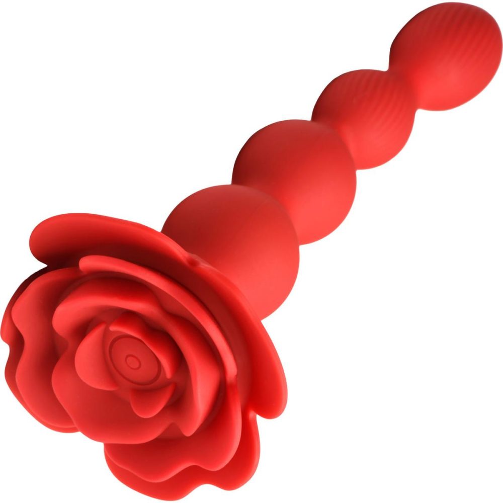 Vibrating Butt Plugs & Probes | Bloomgasm Rose Twirl 10X Vibrating & Rotating Rechargeable Silicone Anal Beads – Red