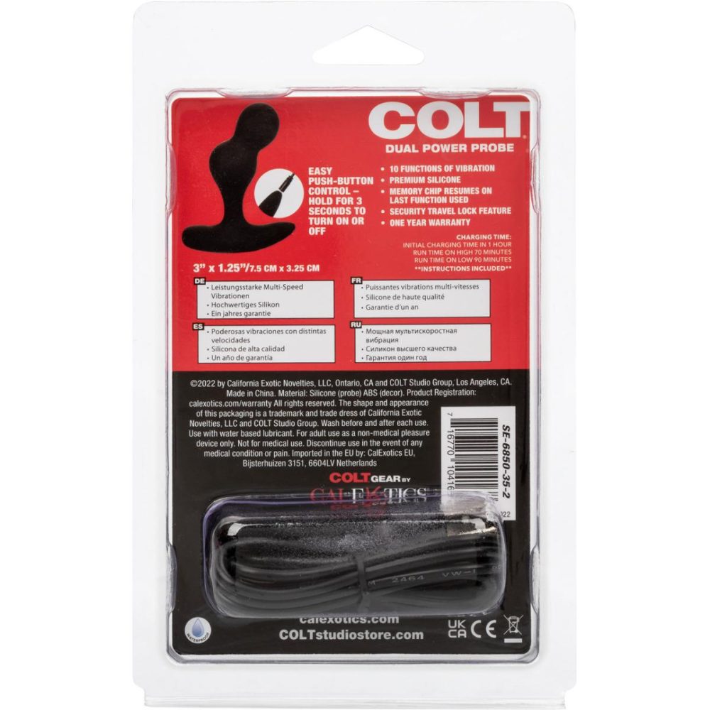 Vibrating Butt Plugs & Probes | COLT Dual Power Probe Rechargeable Waterproof Silicone Anal Vibrator – Black