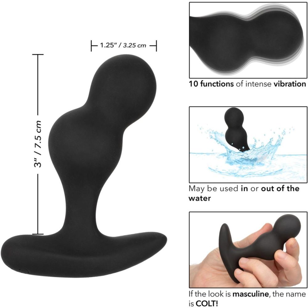 Vibrating Butt Plugs & Probes | COLT Dual Power Probe Rechargeable Waterproof Silicone Anal Vibrator – Black