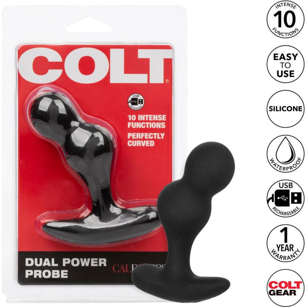 Vibrating Butt Plugs & Probes | COLT Dual Power Probe Rechargeable Waterproof Silicone Anal Vibrator – Black