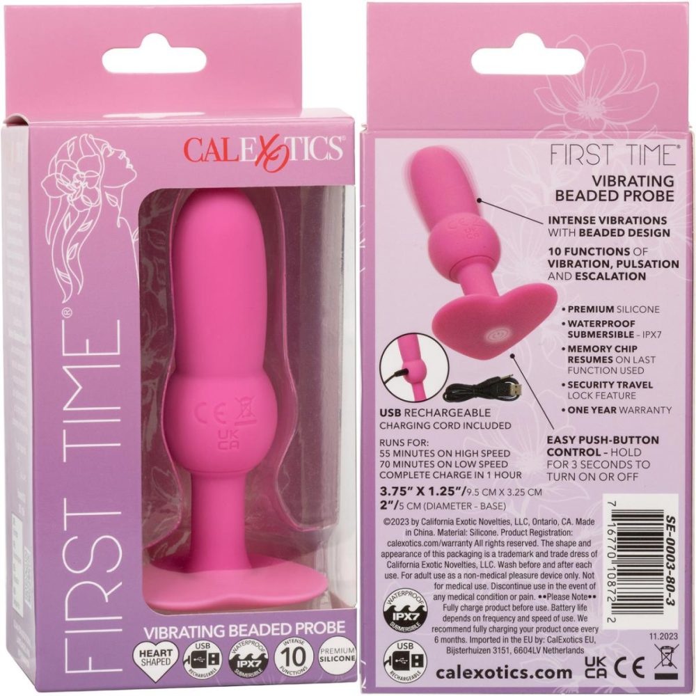 Vibrating Butt Plugs & Probes | First Time Vibrating Beaded Probe Rechargeable Waterproof Silicone Butt Plug – Pink