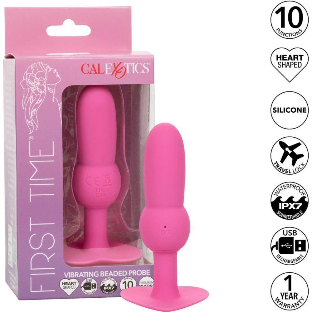 Vibrating Butt Plugs & Probes | First Time Vibrating Beaded Probe Rechargeable Waterproof Silicone Butt Plug – Pink