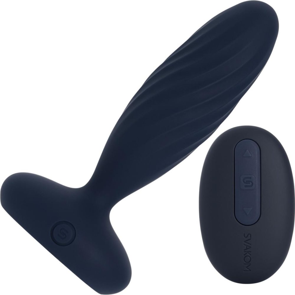 Vibrating Butt Plugs & Probes | SVAKOM Jordan App Enabled Silicone Thrusting & Vibrating Anal Plug With Remote – Navy Blue