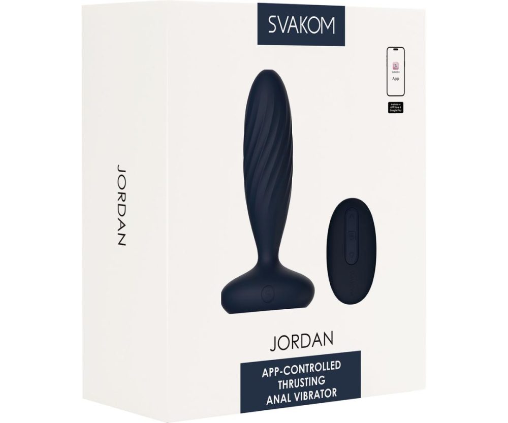 Vibrating Butt Plugs & Probes | SVAKOM Jordan App Enabled Silicone Thrusting & Vibrating Anal Plug With Remote – Navy Blue