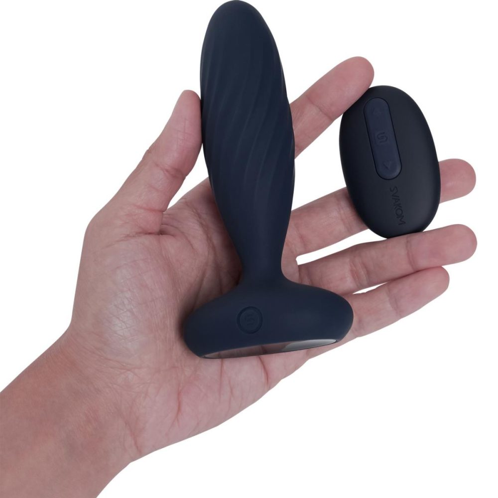 Vibrating Butt Plugs & Probes | SVAKOM Jordan App Enabled Silicone Thrusting & Vibrating Anal Plug With Remote – Navy Blue