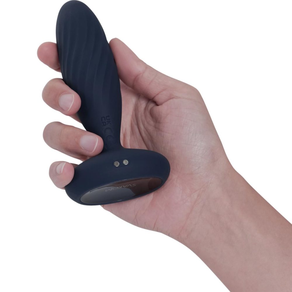 Vibrating Butt Plugs & Probes | SVAKOM Jordan App Enabled Silicone Thrusting & Vibrating Anal Plug With Remote – Navy Blue