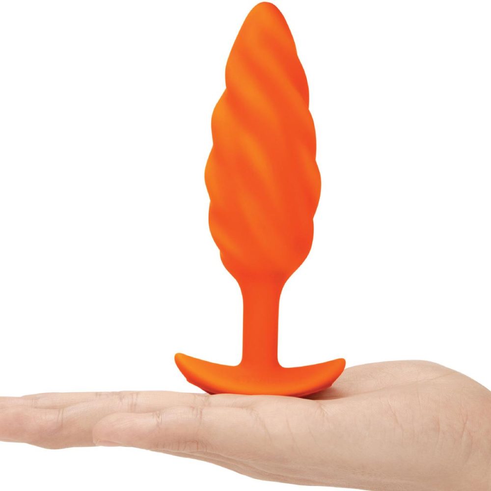 Vibrating Butt Plugs & Probes | Swirl Texture Medium Vibrating Rechargeable Silicone Anal Plug – Orange