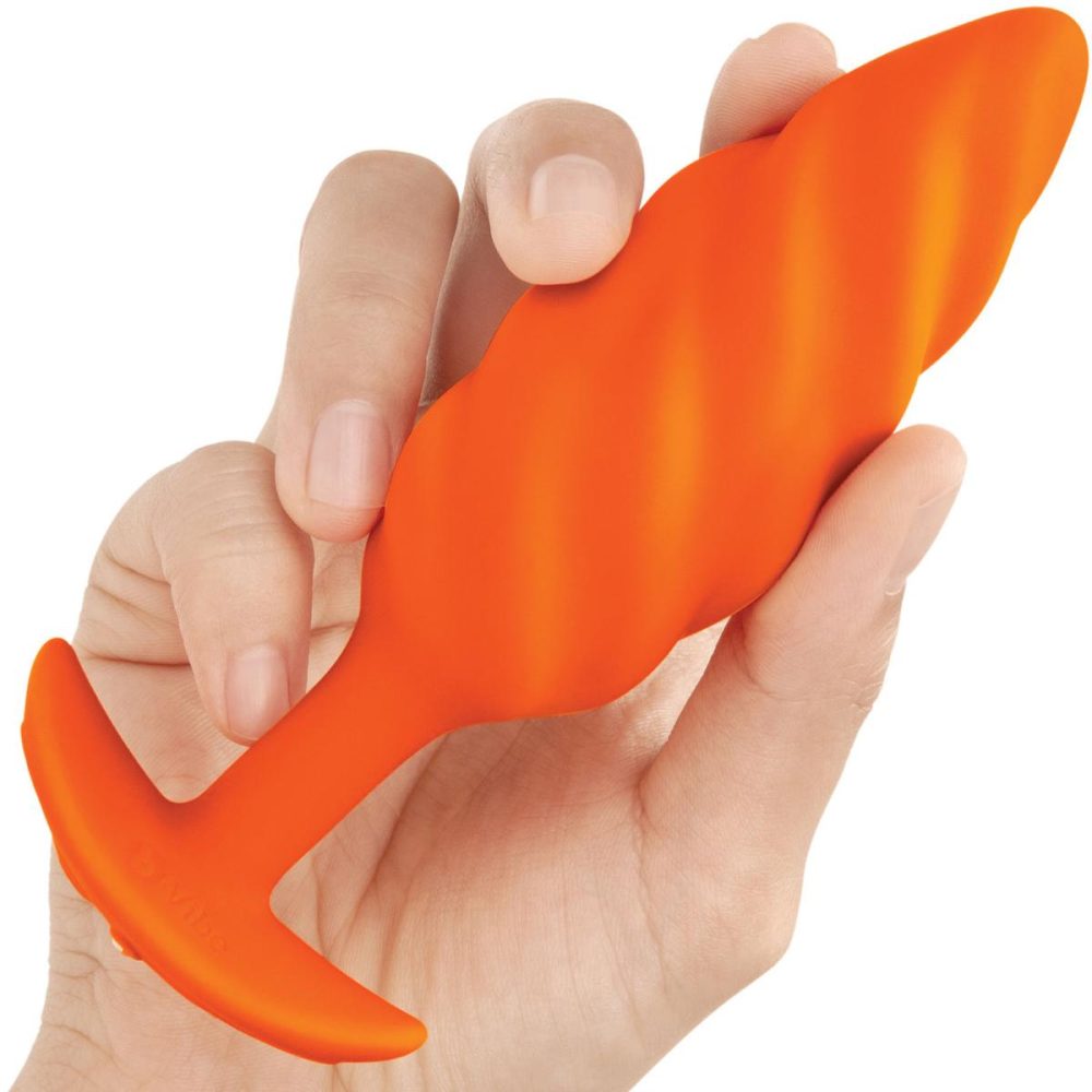 Vibrating Butt Plugs & Probes | Swirl Texture Medium Vibrating Rechargeable Silicone Anal Plug – Orange