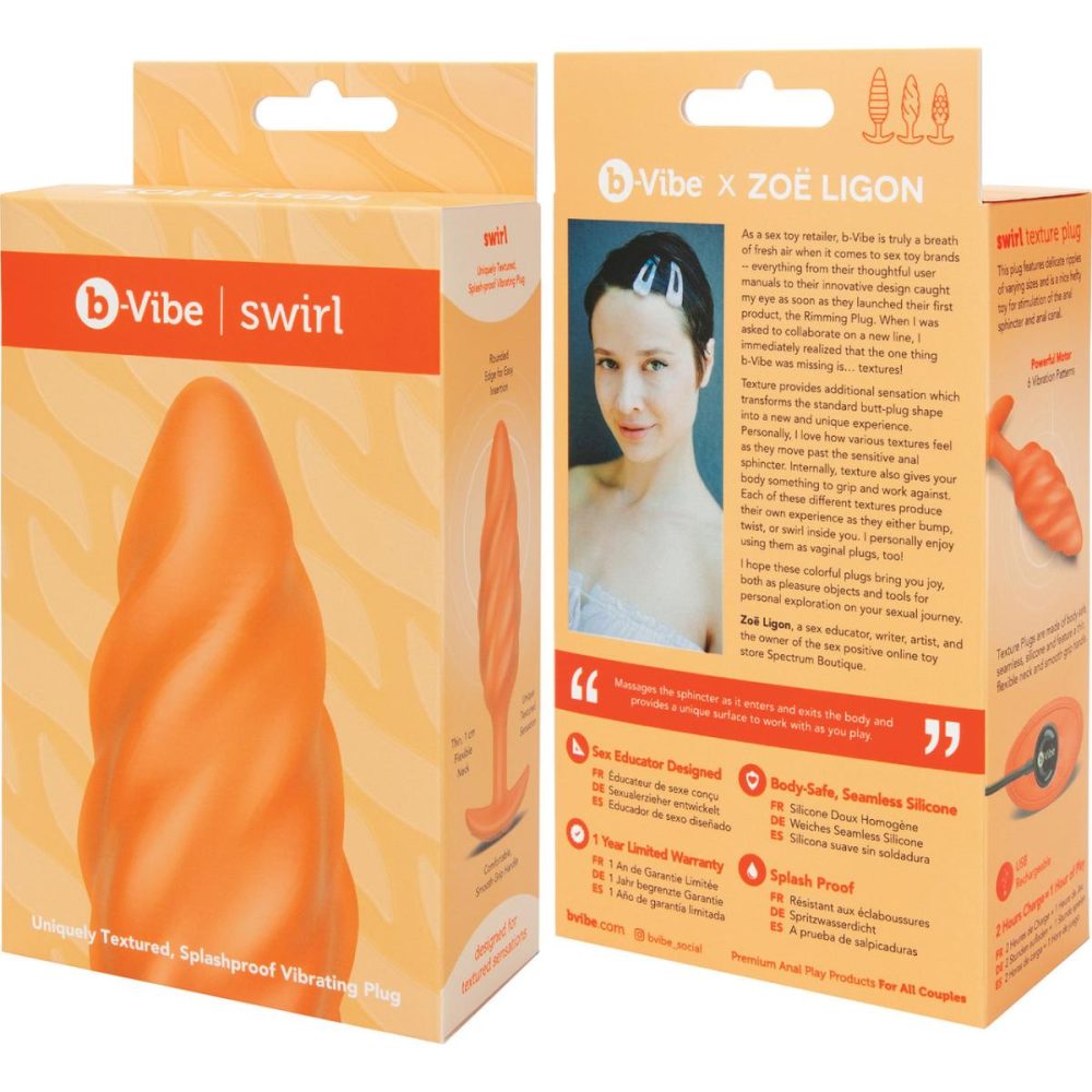 Vibrating Butt Plugs & Probes | Swirl Texture Medium Vibrating Rechargeable Silicone Anal Plug – Orange