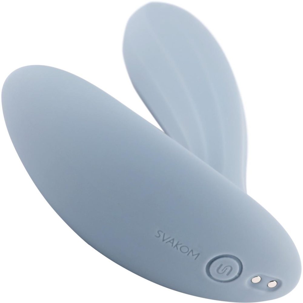 Wearable Vibrators | SVAKOM ERICA Wearable App Controlled Silicone Dual Stimulation Vibrator – Dusty Blue