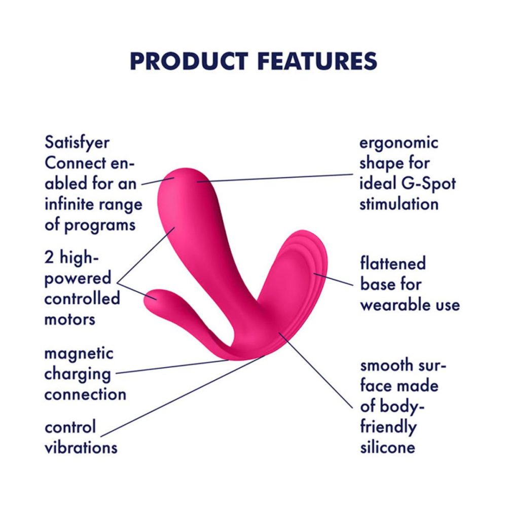 Wearable Vibrators | Top Secret+ Rechargeable Wearable App Enabled 12-Function Triple Stimulation Vibrator – Pink