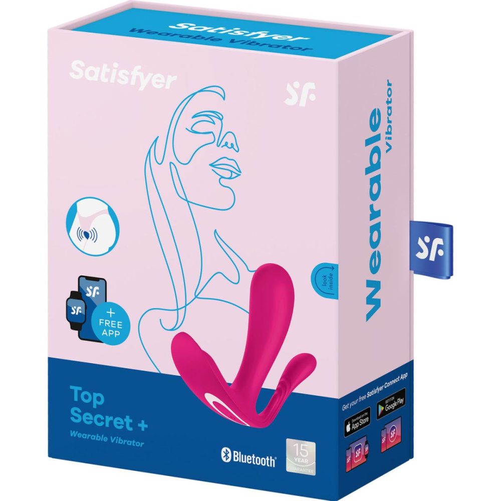 Wearable Vibrators | Top Secret+ Rechargeable Wearable App Enabled 12-Function Triple Stimulation Vibrator – Pink