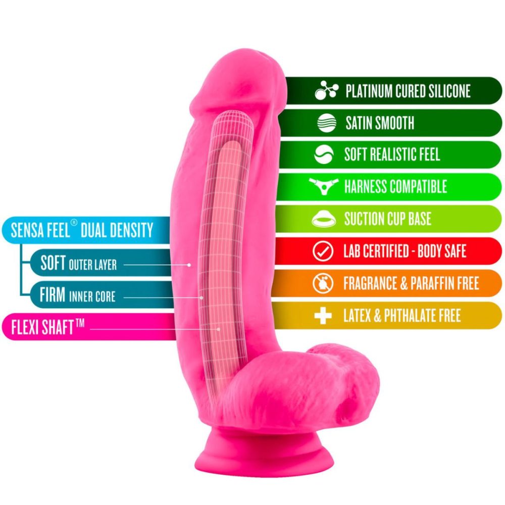 Dual Density Dildos | Neo Elite 7 Inch Dual Density Realistic Silicone Dildo With Balls by – Neon Pink