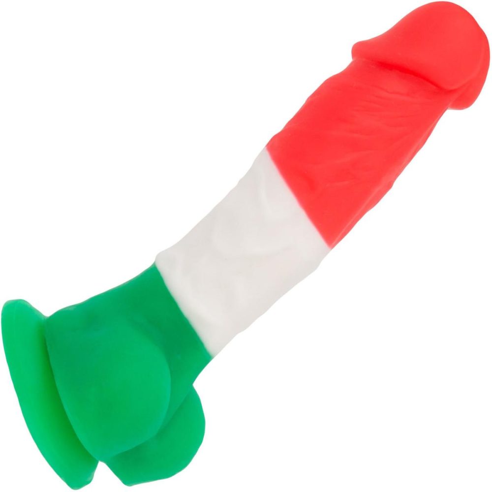 Semi-Realistic Dildos | – Leonardo 7" Silicone Suction Cup Dildo With Balls – Red, White, Green