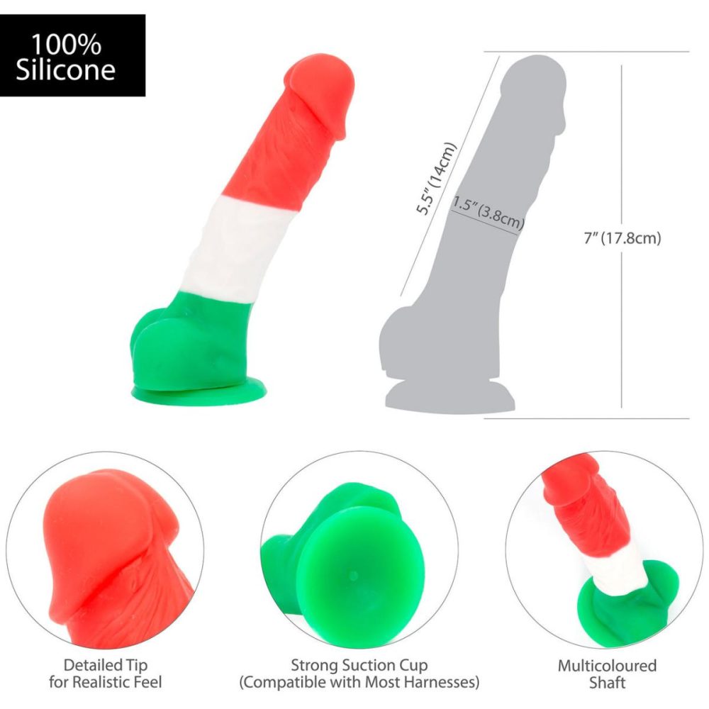 Semi-Realistic Dildos | – Leonardo 7" Silicone Suction Cup Dildo With Balls – Red, White, Green