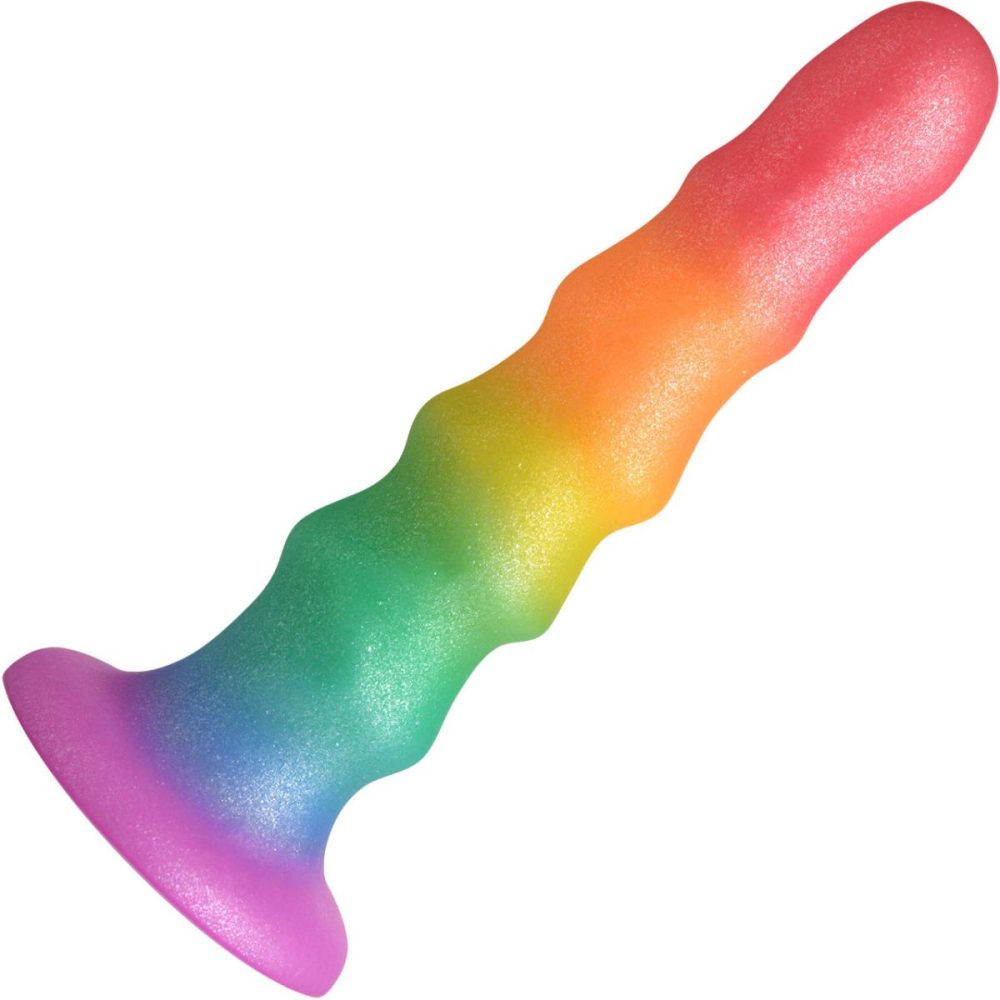 Harness Compatible Dildos | Simply Sweet Zigzag Rainbow 6.7" Silicone Suction Cup Dildo