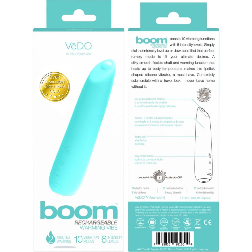 Bullet & Egg Vibrators | Boom Rechargeable Waterproof Silicone Warming Mini Vibrator VeDO – Tease Me Turquoise